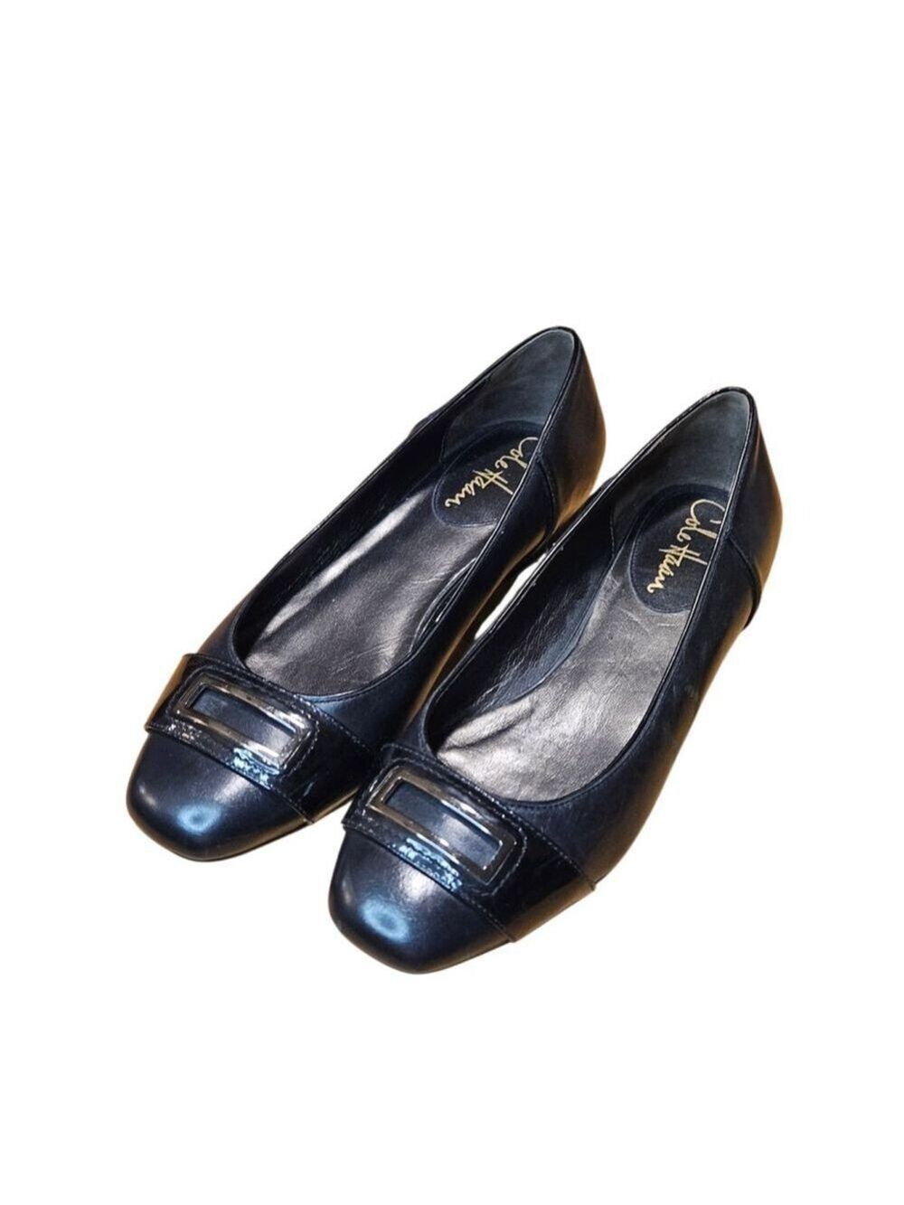 Cole Haan Black Leather Flats with Silver Buckle Size 7.5 - Picture 4 of 16